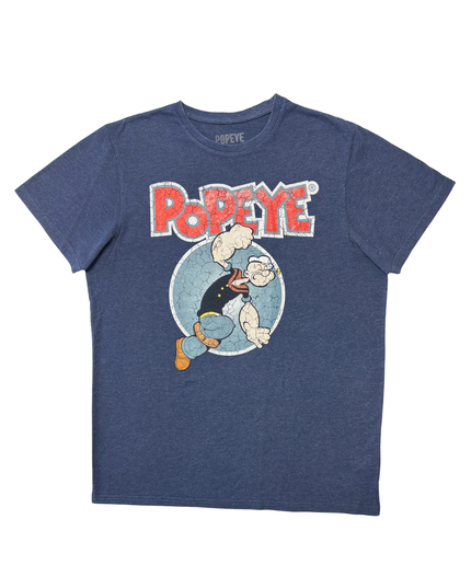 Popeye Vintage Distressed Navy Blue Graphic Cartoon T-Shirt - L