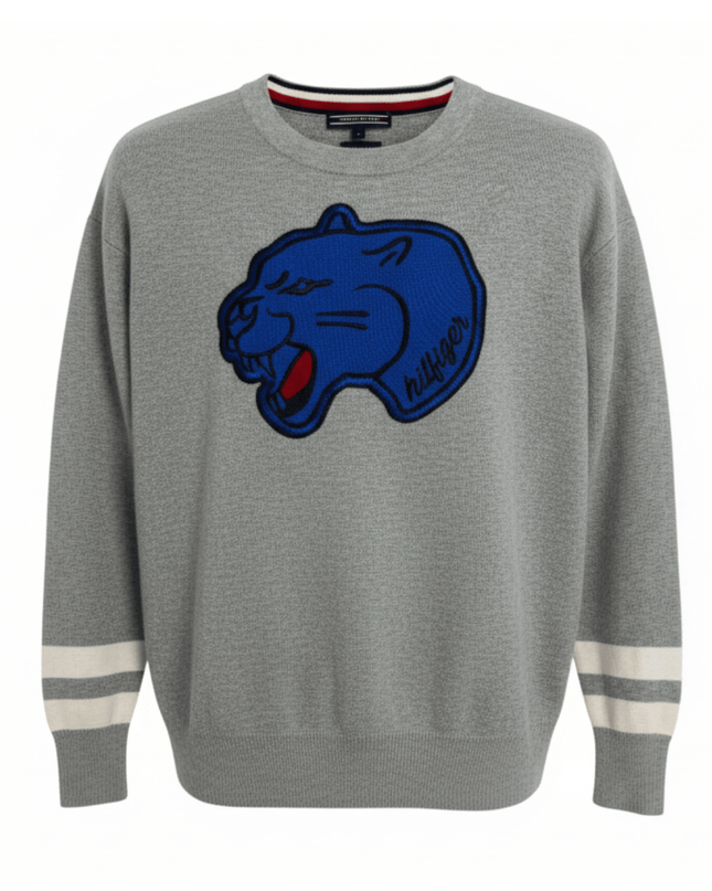 Tommy Hilfiger Grey Panther Patch Pima Cotton Crewneck Sweater