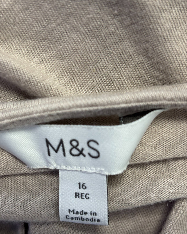 M&S Fawn Linen Blend Split Neck Tie Top