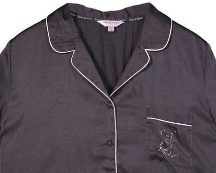 Juicy Couture Silver Studded Logo Satin Black Top