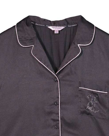 Juicy Couture Silver Studded Logo Satin Black Top