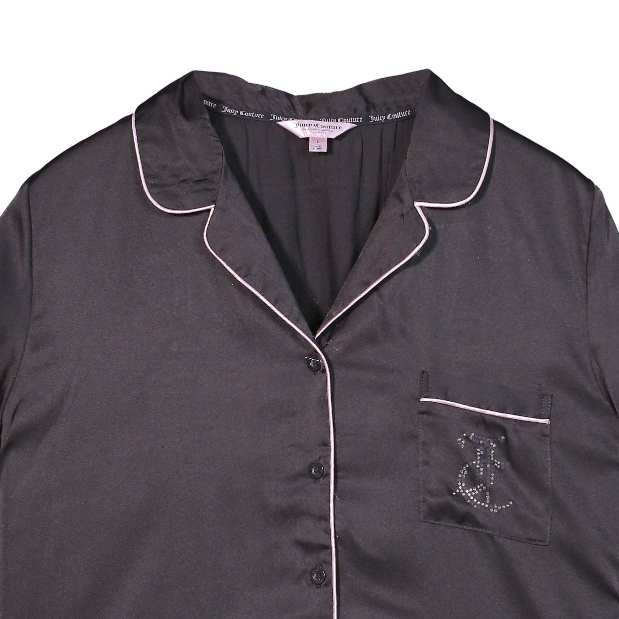 Juicy Couture Silver Studded Logo Satin Black Top