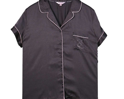 Juicy Couture Silver Studded Logo Satin Black Top
