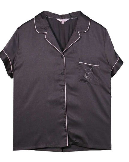 Juicy Couture Silver Studded Logo Satin Black Top