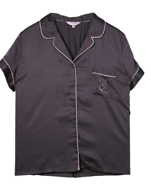 Juicy Couture Silver Studded Logo Satin Black Top