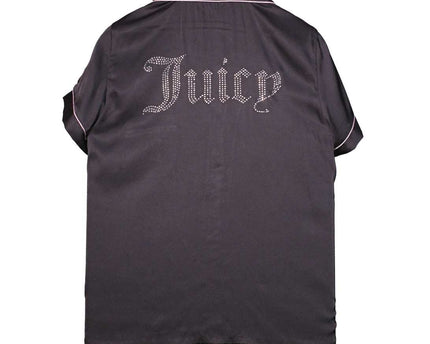 Juicy Couture Silver Studded Logo Satin Black Top