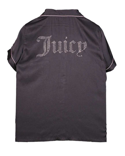 Juicy Couture Silver Studded Logo Satin Black Top