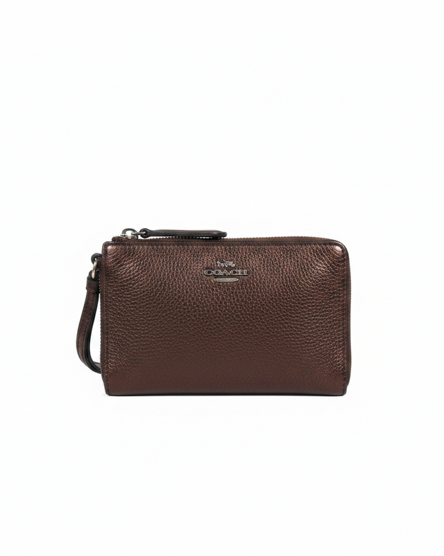 Coach Bronze Metallic Pebbled Leather Wristlet