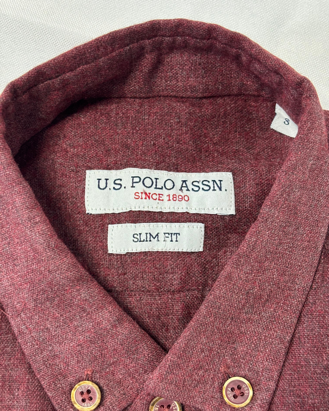 U.S. Polo Assn. Slim Fit Maroon Button-Up Oxford Shirt - S