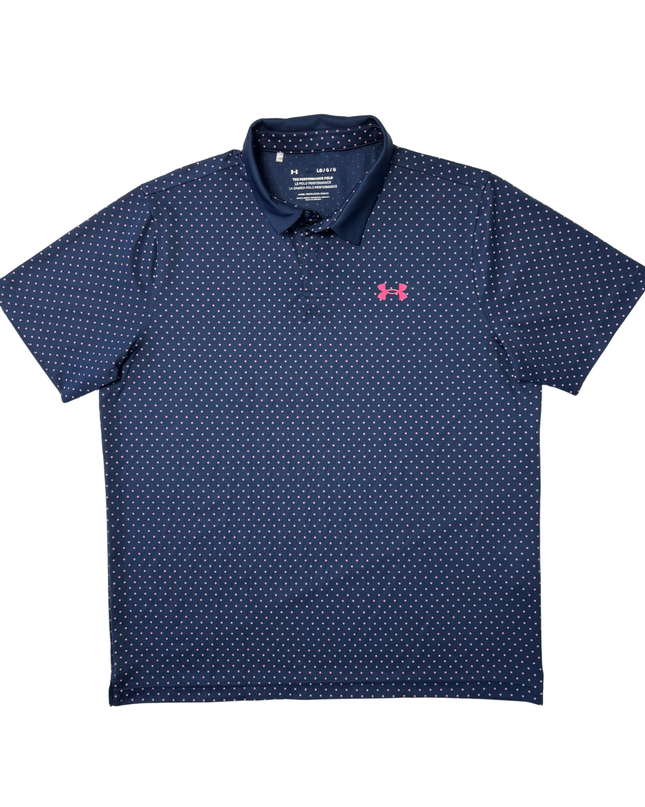 Under Armour Navy Blue & Pink Polka Dot Performance Polo Shirt