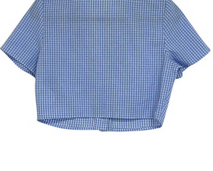 H&M Divided Blue & White Gingham Seersucker Cropped Shirt