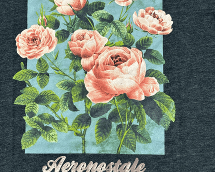 Aeropostale Classic Crew Vintage Rose Graphic Charcoal T-Shirt