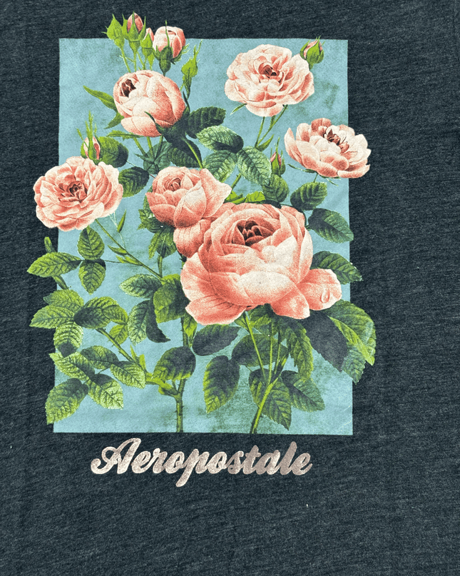 Aeropostale Classic Crew Vintage Rose Graphic Charcoal T-Shirt