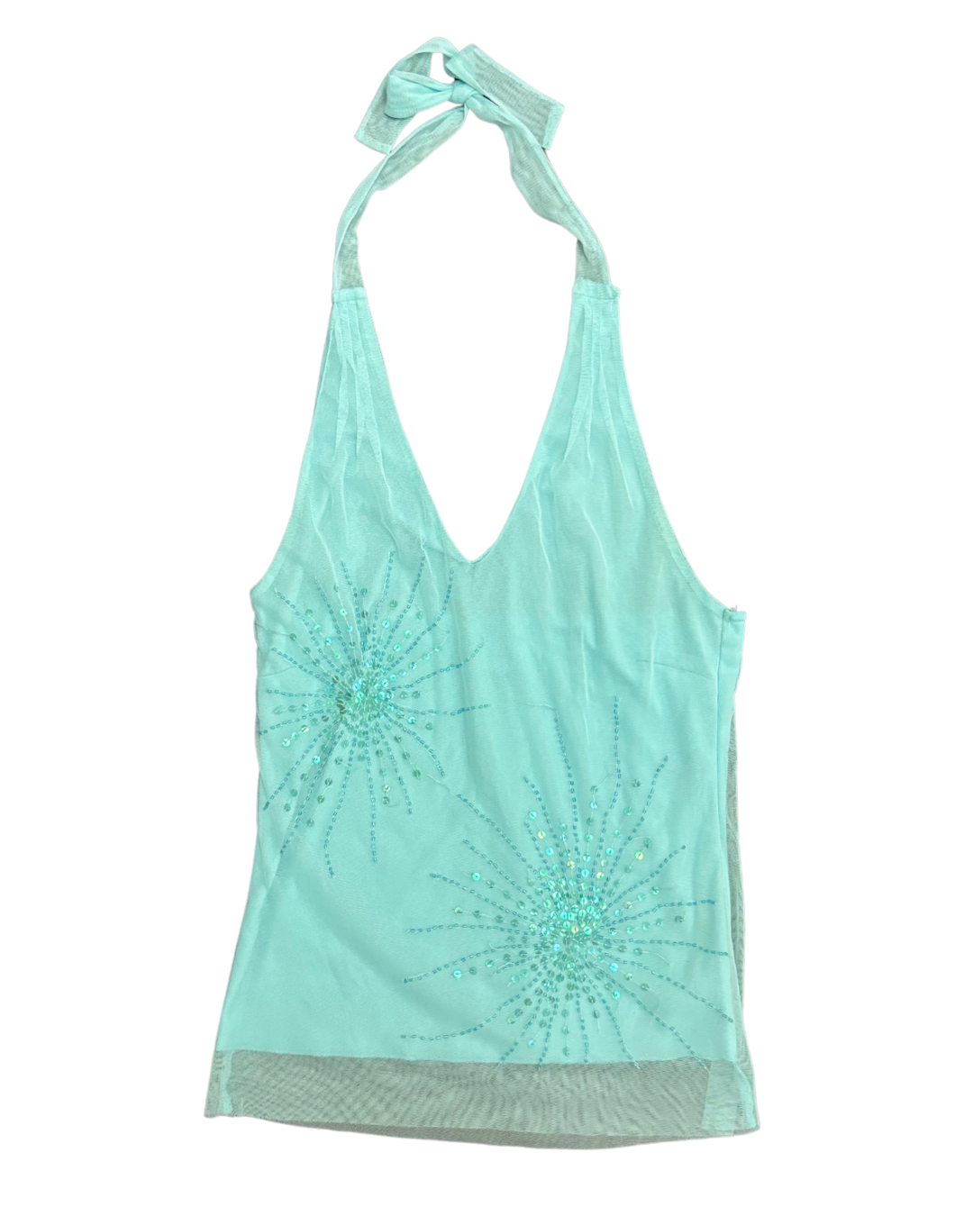 Suzy Shier Y2K Aqua Sequin Halter Top - XXS