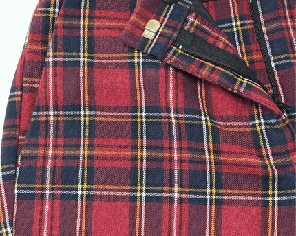 ZARA Red & Navy Tartan Plaid Elastic Waist Slim Trousers
