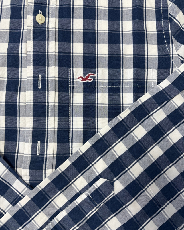 Hollister Navy & Cream Checkered Button-Down Shirt - L