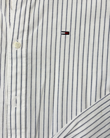 Tommy Jeans White & Navy Striped Regular Fit Button-Down Shirt