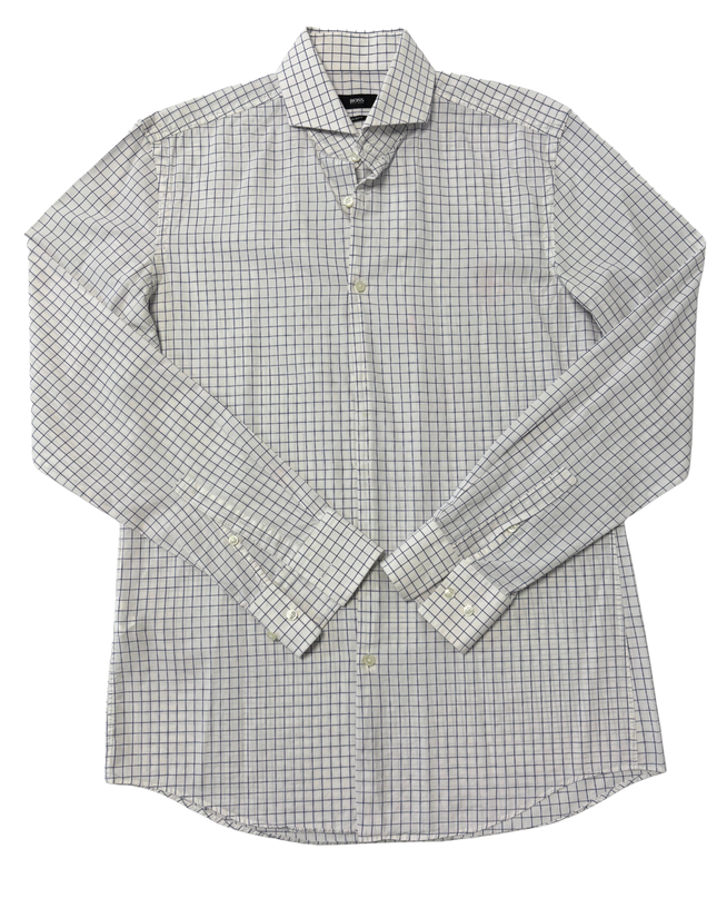 Hugo Boss White & Navy Grid Slim Fit Dress Shirt