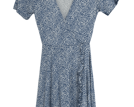 Pull&Bear Blue & White Ditsy Floral Ruffle Wrap Dress