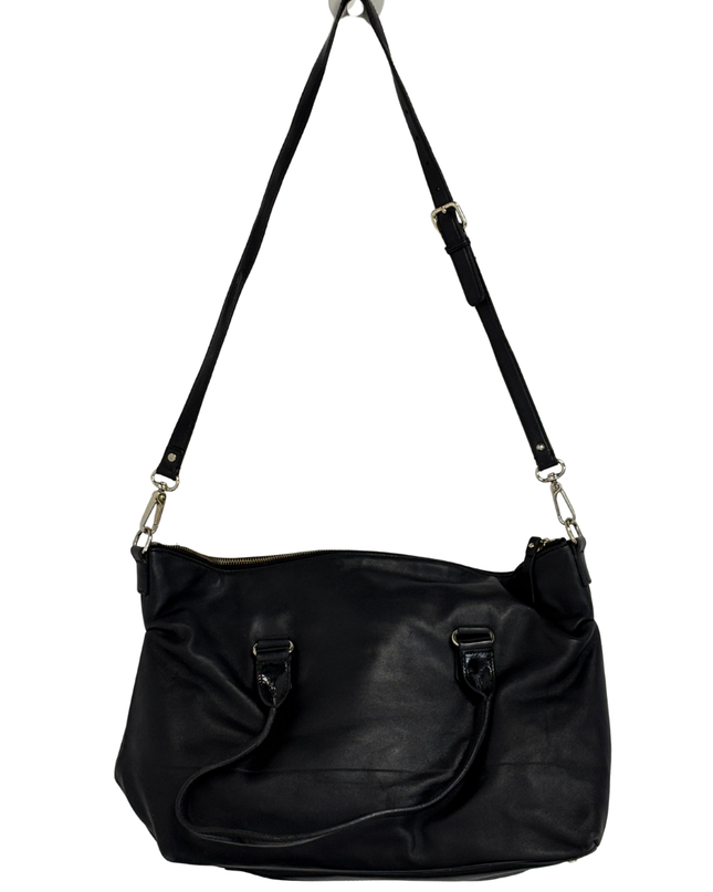 Kate Spade New York Black Leather Striped Interior Turn Lock Satchel Bag