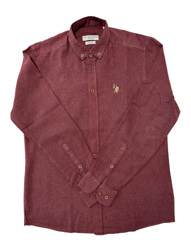 U.S. Polo Assn. Slim Fit Maroon Button-Up Oxford Shirt - S