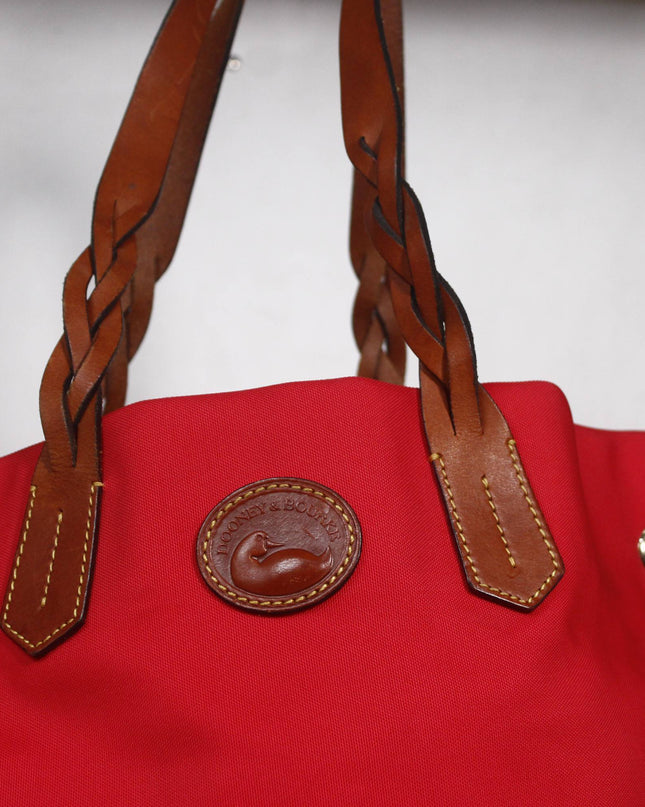 Dooney & Bourke Red Canvas Tote with Braided Leather Handles