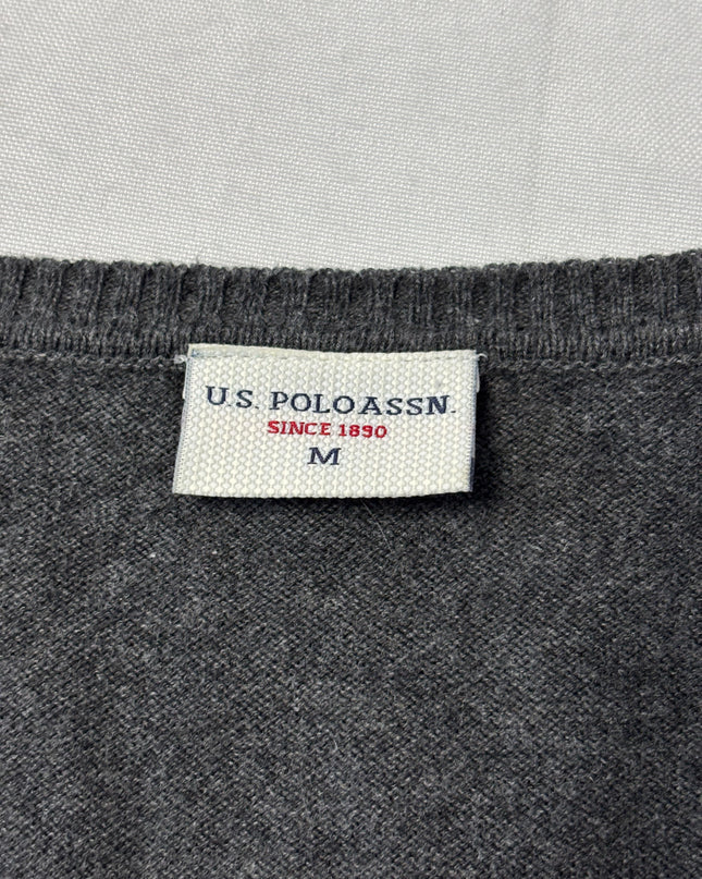 U.S. Polo Assn. Grey V-Neck Cotton Sweater