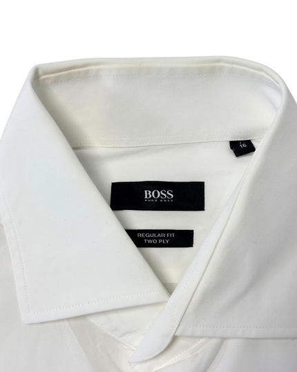 Hugo Boss Regular Fit White Two-Ply Formal Dress Shirt - L