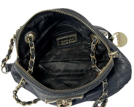 DKNY Black Quilted Leather Mini Shoulder Bag with Chain Strap