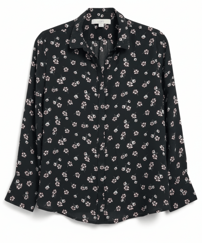 Loft Petite Floral Long Sleeve Button-Down Blouse