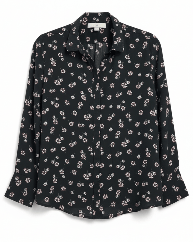 Loft Petite Floral Long Sleeve Button-Down Blouse