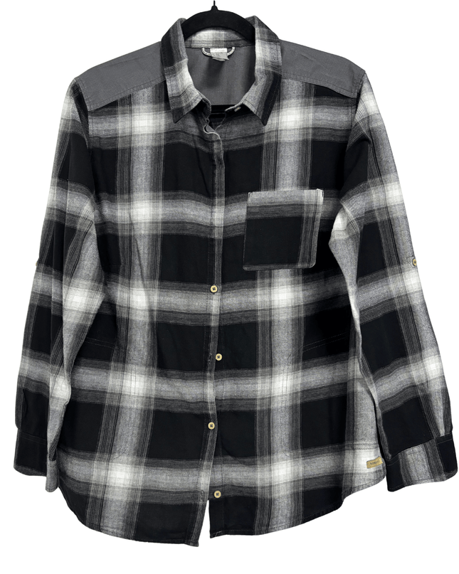 Decathlon Forclaz Travel 100 Black Plaid Flannel Trekking Hiking Shirt