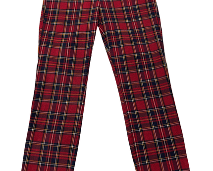 ZARA Red & Navy Tartan Plaid Elastic Waist Slim Trousers
