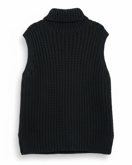 H&M Black Rib-Knit Turtleneck Wool Blend Sweater Vest