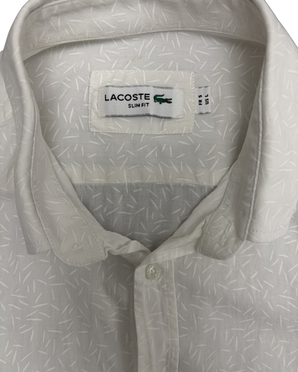 Lacoste White Patterned Slim Fit Long Sleeve Shirt - XS