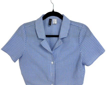 H&M Divided Blue & White Gingham Seersucker Cropped Shirt