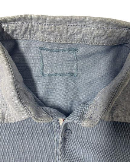 Fred Perry Chambray Collar Sky Blue Textured Polo Shirt - S