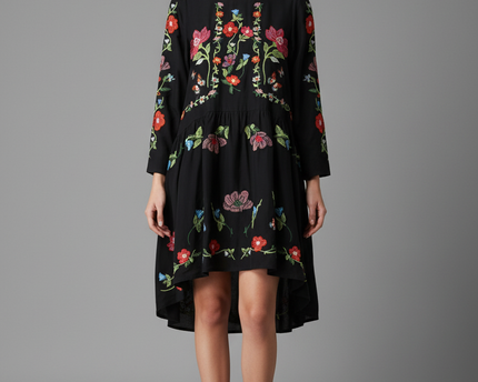 Zara Woman Black Floral Embroidered Mini Dress