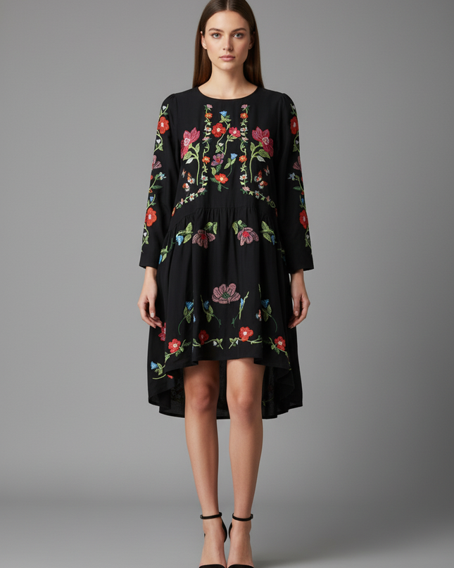 Zara Woman Black Floral Embroidered Mini Dress