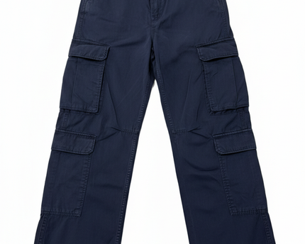 Bershka Navy Blue Multi-Pocket Cargo Pants