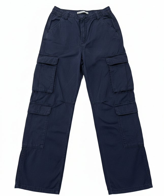Bershka Navy Blue Multi-Pocket Cargo Pants