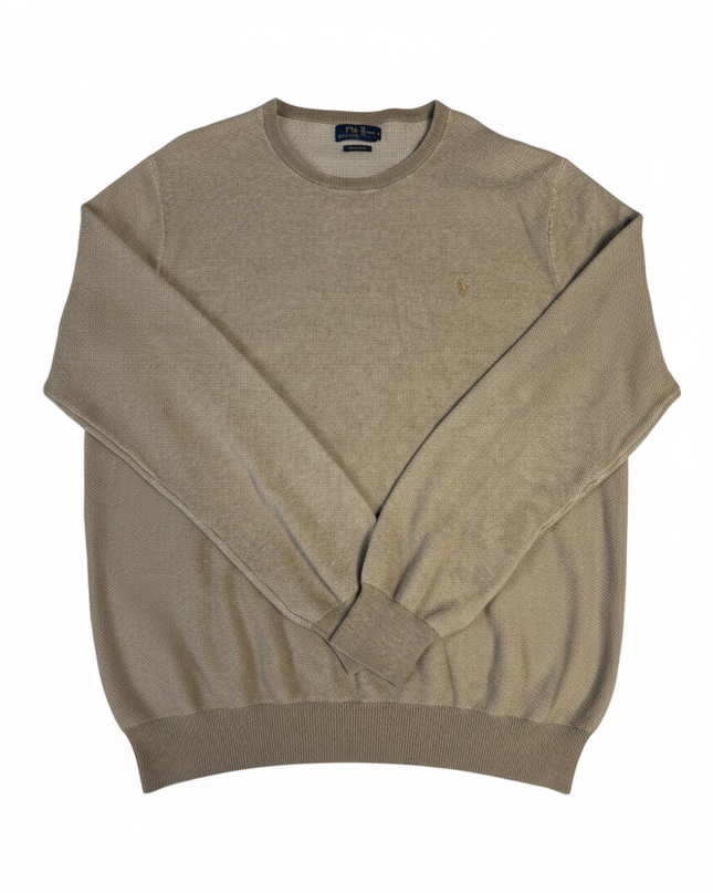 Polo Ralph Lauren Tan Pima Cotton Crew Neck Knit Sweater