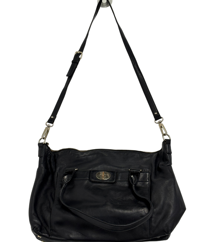 Kate Spade New York Black Leather Striped Interior Turn Lock Satchel Bag