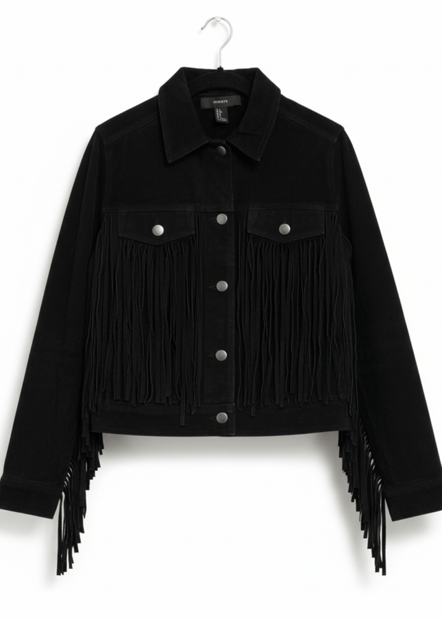 Forever 21 Black Pigskin Leather Suede Fringe Jacket