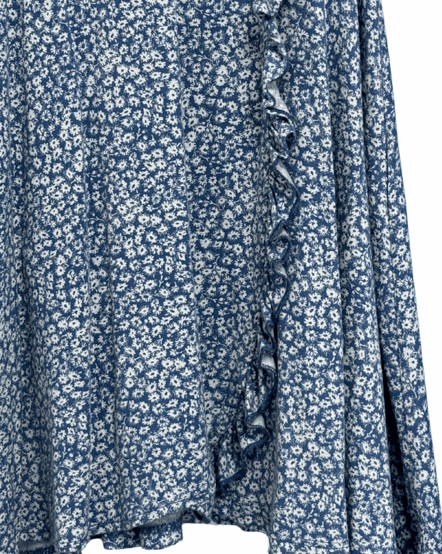Pull&Bear Blue & White Ditsy Floral Ruffle Wrap Dress