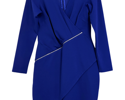 Ted Baker Royal Blue Wrap Front Zipper Detail Long Sleeve Mini Dress