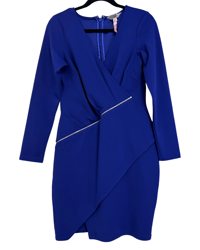 Ted Baker Royal Blue Wrap Front Zipper Detail Long Sleeve Mini Dress