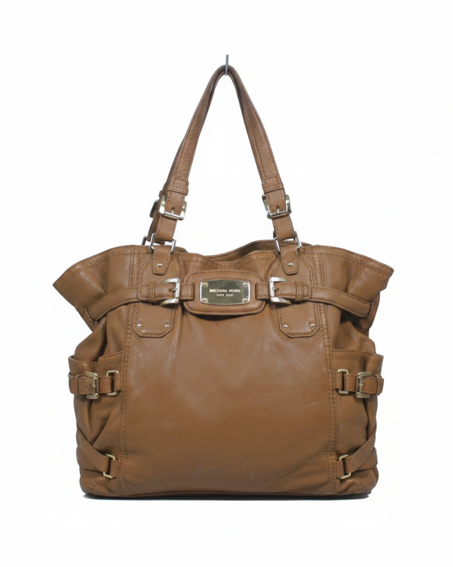 Michael Kors Brown Pebble Leather Buckle Satchel