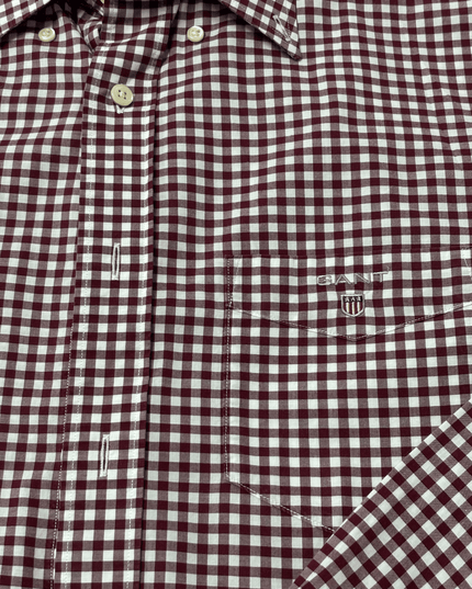 GANT Regular Fit Maroon Gingham Checkered Shirt