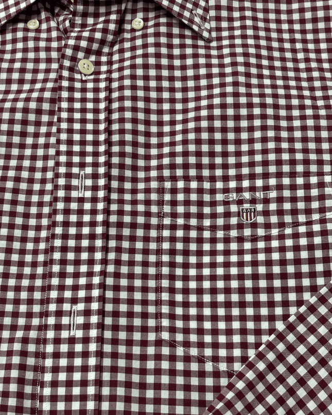 GANT Regular Fit Maroon Gingham Checkered Shirt